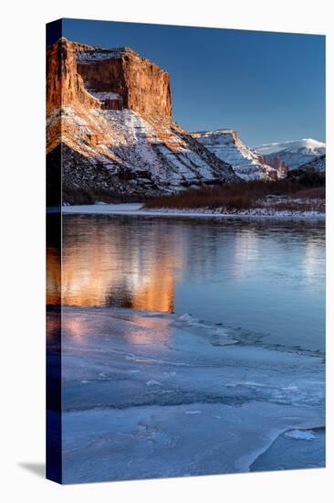 USA, Utah. Fisher Towers, La Sal Mountains, and canyon walls reflected in the icy Colorado River.-Judith Zimmerman-Premier Image Canvas