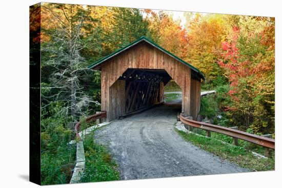 USA, Vermont, Montgomery. Creamery Bridge with Fall Foliage-Bill Bachmann-Premier Image Canvas
