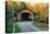 USA, Vermont, Montgomery. Creamery Bridge with Fall Foliage-Bill Bachmann-Premier Image Canvas