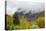USA, Vermont, New England, Stowe Mt. Mansfield parking lot view with fog on mountains-Alison Jones-Premier Image Canvas