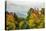 USA, Vermont, New England, Stowe Mt. Mansfield parking lot view with fog on mountains-Alison Jones-Premier Image Canvas