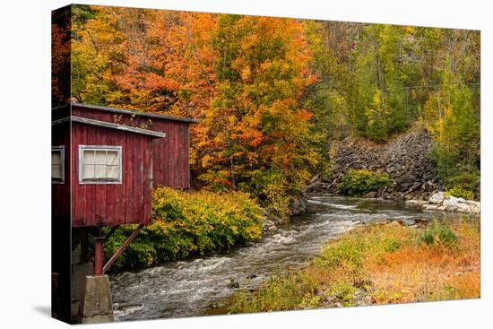 USA, Vermont, Stowe, red mill on Little River as it flows south of Stowe to Winooski River-Alison Jones-Premier Image Canvas