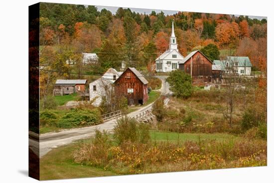 USA, Vermont, Waits River. New England Town with Church and Barn-Bill Bachmann-Premier Image Canvas