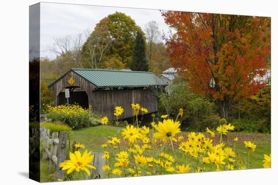USA, Vermont, Waterville. Church Street Covered Bridge in Fall-Bill Bachmann-Premier Image Canvas