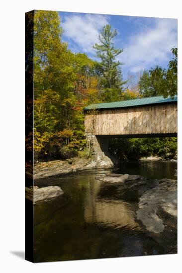 USA, Vermont, Waterville. Montgomery Covered Bridge with Fall Foliage-Bill Bachmann-Premier Image Canvas