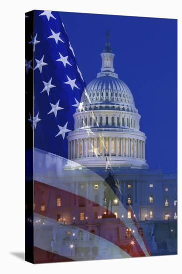 USA, Washington DC. Composite of flag and Capitol Building at night.-Jaynes Gallery-Premier Image Canvas