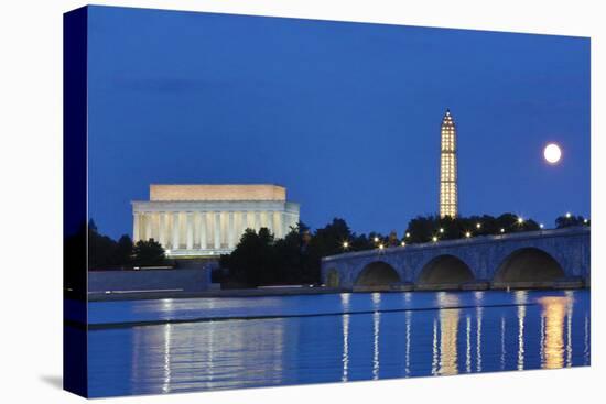 USA, Washington DC, Moon Rising Over the Memorial Bridge and the Lincoln Memorial,-Hollice Looney-Premier Image Canvas