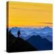 USA, Washington State. A backpacker descending from the Skyline Divide at sunset.-Gary Luhm-Premier Image Canvas