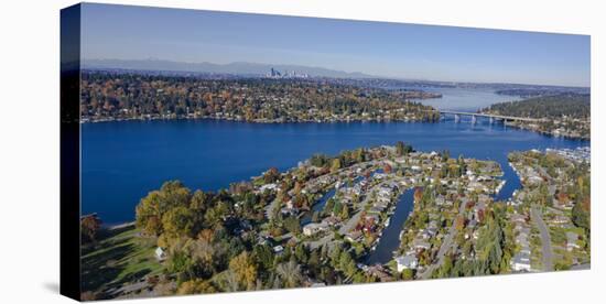 USA, Washington State, Bellevue. Lake Washington and SR520 floating bridge in autumn-Merrill Images-Premier Image Canvas