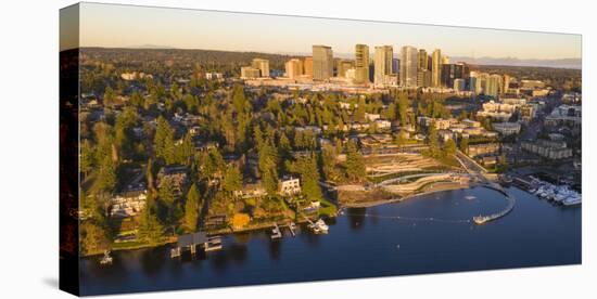 USA, Washington State, Bellevue. Meydenbauer Bay Park, Meydenbauer Bay and downtown skyline.-Merrill Images-Premier Image Canvas