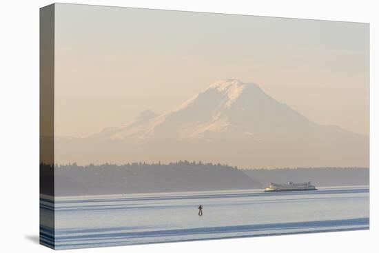 USA, Washington State. Mt. Rainier in morning light. Calm Puget Sound ferry crossing-Trish Drury-Premier Image Canvas