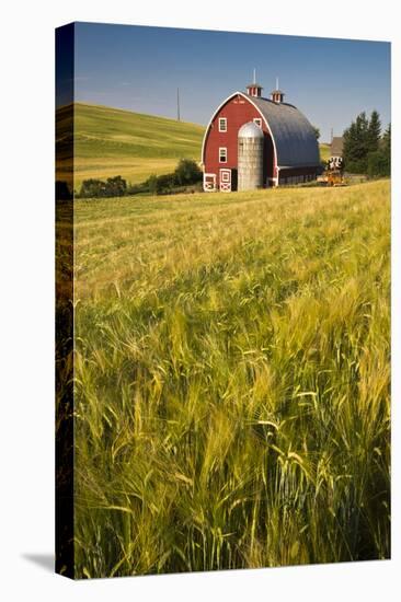 USA, Washington State, Red Barn in Field of Harvest Wheat-Terry Eggers-Premier Image Canvas