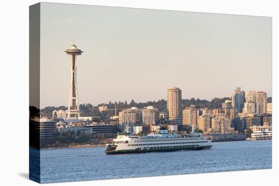 USA, Washington State, Seattle. Elliott Bay waterfront. Bainbridge ferry approaches in front of Spa-Trish Drury-Premier Image Canvas