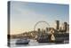 USA, Washington State, Seattle. Elliott Bay waterfront late summer evening. Ferris wheel, Argosy Cr-Trish Drury-Premier Image Canvas