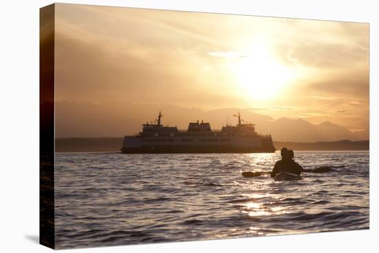 USA, Washington State, Seattle. Two-person sea kayak in Elliott Bay at sunset.-Merrill Images-Premier Image Canvas