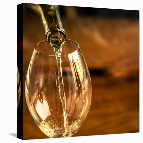 USA, Washington State, Seattle. White wine pouring into glass in a Seattle winery.-Richard Duval-Premier Image Canvas