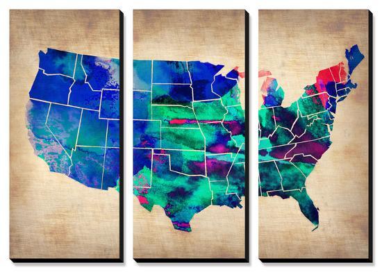 USA Watercolor Map 3-NaxArt-Stretched Canvas