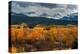 USA, Wyoming. Orange and yellow Aspens with snow-covered Teton Mountains near Jackson Hole.-Howie Garber-Premier Image Canvas