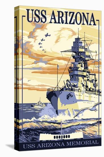 USS Arizona Battleship - Sunset Scene-Lantern Press-Stretched Canvas