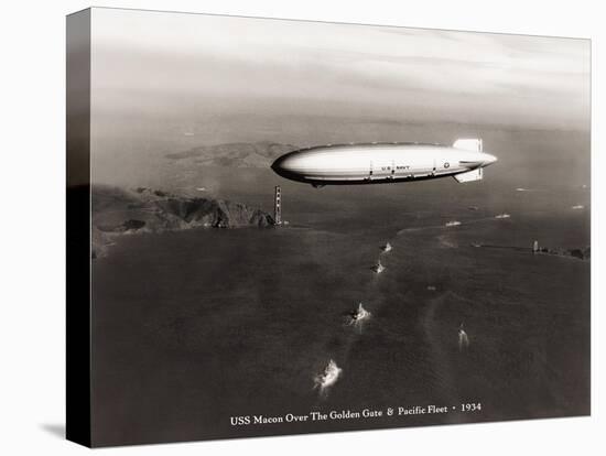 USS Macon over the Golden Gate and Pacific Fleet, 1934-Clyde Sunderland-Stretched Canvas