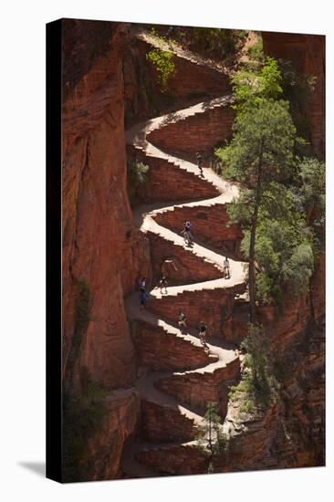 Utah, Zion National Park, Hikers on Walters Wiggles Zigzag-David Wall-Premier Image Canvas