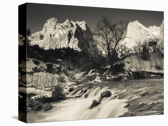 Utah, Zion National Park, Mountain Sunrise by the North Fork Virgin River, Winter, USA-Walter Bibikow-Premier Image Canvas