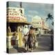 Vacationers Walking by Booths Advertising Boat Tours-Hank Walker-Premier Image Canvas
