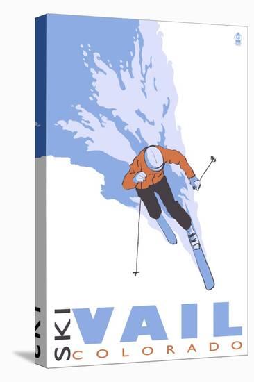 Vail, CO - Stylized Skier-Lantern Press-Stretched Canvas