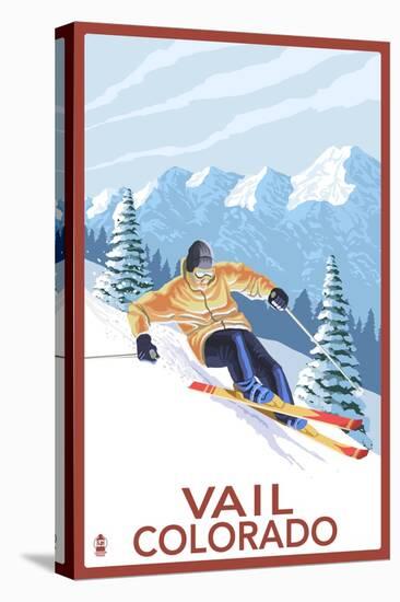 Vail, CO - Vail Downhill Skier-Lantern Press-Stretched Canvas