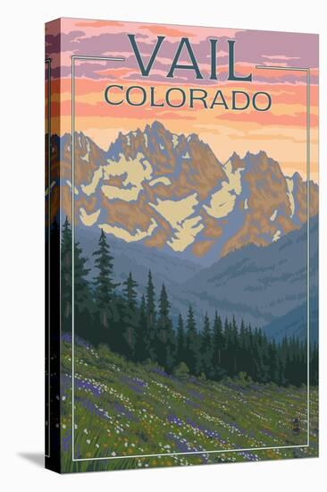 Vail, Colorado - Bears and Spring Flowers-Lantern Press-Stretched Canvas