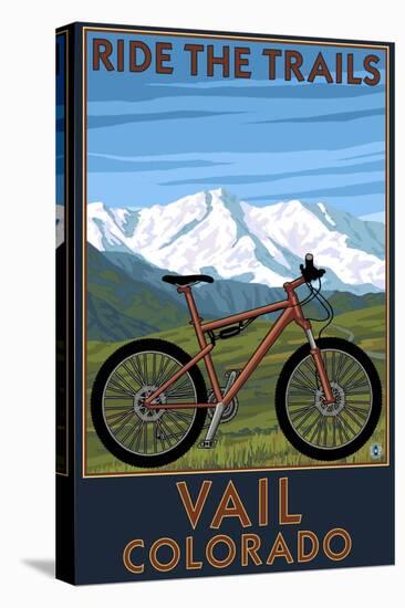 Vail, Colorado - Ride the Trails, Mountain Bike-Lantern Press-Stretched Canvas