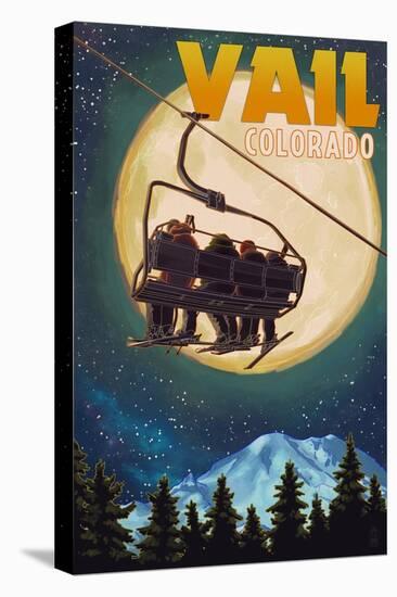 Vail, Colorado - Ski Lift and Full Moon-Lantern Press-Stretched Canvas