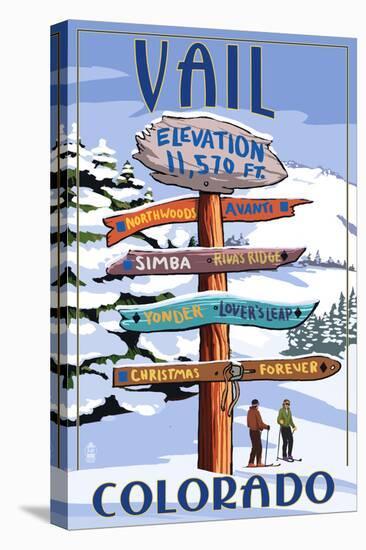 Vail, Colorado - Ski Signpost-Lantern Press-Stretched Canvas