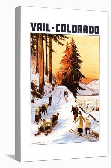 Vail, Colordao - Sledding and Skiing-Lantern Press-Stretched Canvas