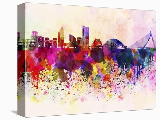 Valencia Skyline in Watercolor Background-paulrommer-Stretched Canvas