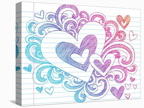 Valentine's Day Love & Hearts Sketchy Notebook Doodles Design Elements on Lined Sketchbook Paper Ba-blue67-Stretched Canvas