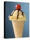 Vanilla Ice Cream Cone with Chocolate Sauce and Cocktail Cherry-null-Premier Image Canvas