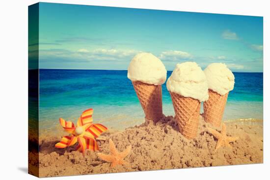 Vanilla Ice Creams on the Beach - Nostalgic Retro Tone Effect Added-Chris_Elwell-Premier Image Canvas
