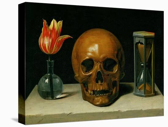 Vanitas, allegory of fleeting time with skull and hour-glass. Oil on canvas.-Philippe De Champaigne-Premier Image Canvas