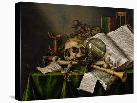 Vanitas, Still Life with Books, Manuscripts and a Skull-Edward Collier-Premier Image Canvas