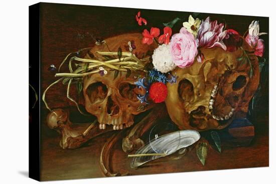 Vanitas Still Life with Skulls, Flowers, a Pearl Mussel Shell, a Bubble and Straw-Nicolaes van Veerendael-Premier Image Canvas