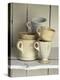 Various Light Coloured Cups on Wooden Shelf-Ellen Silverman-Premier Image Canvas
