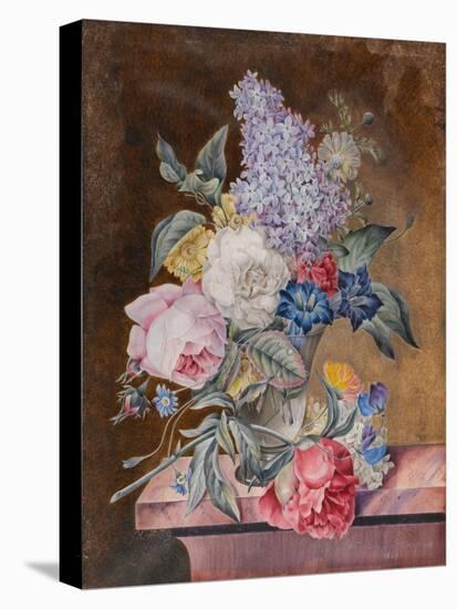 Vase of Flowers Including a Rose and Lilac on a Marble Ledge, 1841 (W/C and Bodycolour on Vellum)-Lucy de Beaurepaire-Premier Image Canvas