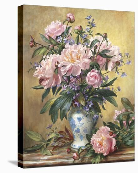 Vase Of Peonies And Canterbury Bells-Albert Williams-Stretched Canvas