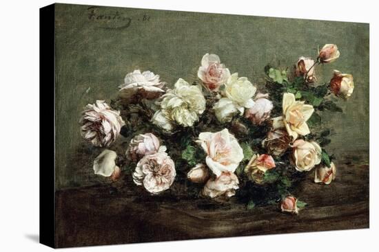 Vase of White Roses on a Table; Vase De Roses Blanches Et Roses Sur La Table-Ignace Henri Jean Fantin-Latour-Premier Image Canvas