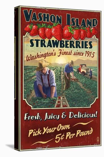 Vashon Island, WA - Strawberry Farm - Vintage Sign-Lantern Press-Stretched Canvas