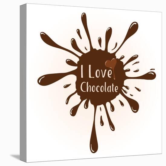 Vector Chocolate Blot with Text I Love Chocolate . Chocolate Badge Template with Chocolate Heart F-Frantisek Keclik-Stretched Canvas