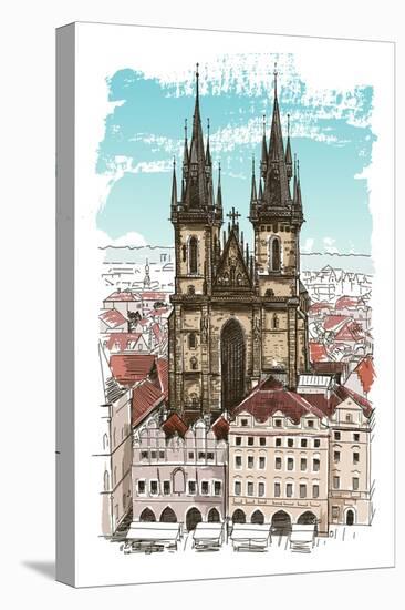 Vector Drawing of Church Our Lady before Tyn in Prague, Czech Republic-Misha-Stretched Canvas