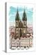 Vector Drawing of Church Our Lady before Tyn in Prague, Czech Republic-Misha-Stretched Canvas