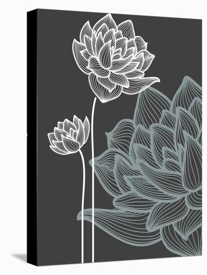 Vector Flowers over Black Background-Danussa-Stretched Canvas